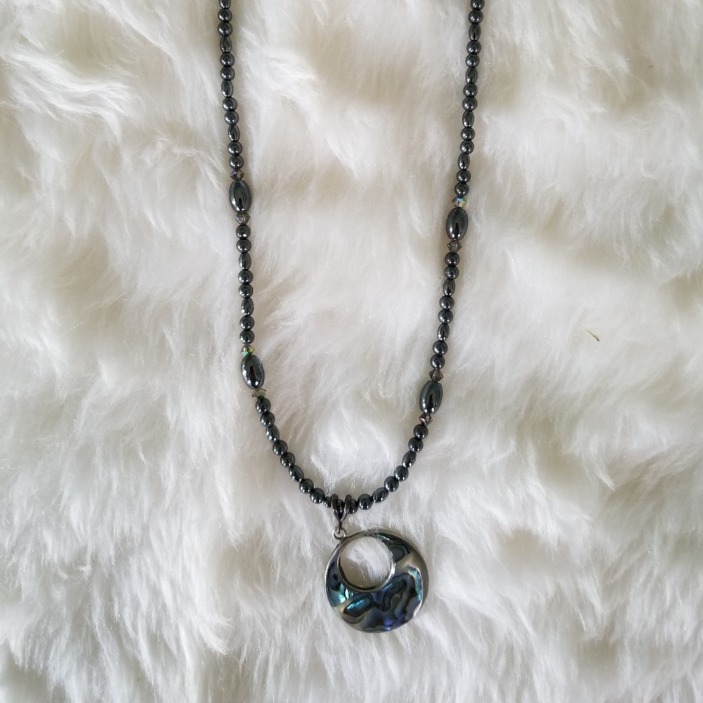 Custom designed abalone & hematite necklace